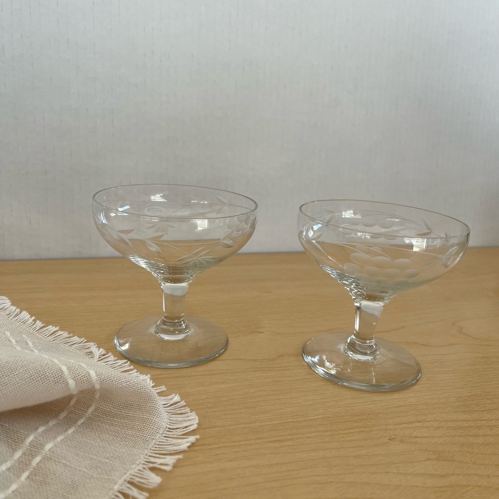 Vintage etched glass sherbet cups